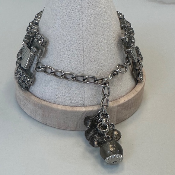DANNY POLLAK Antique Silver Black Diamond Swarovski Crystal Rock & Roll Bracelet - Picture 4 of 11